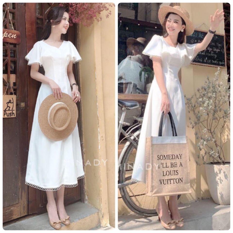 ĐẦM MAXI TRẮNG TAY VIỀN