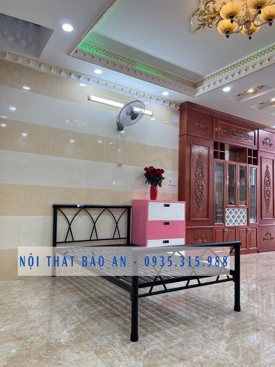 Giường sắt tròn cao cấp đen CHÉO 1mx2m