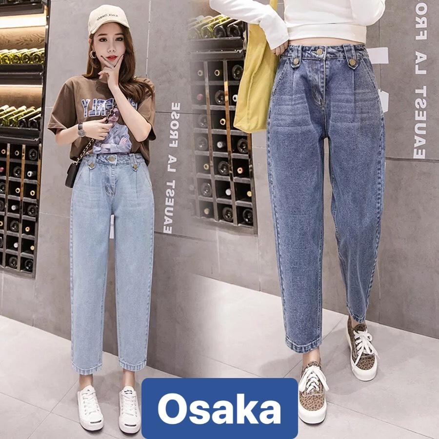 QUẦN JEAN BAGGY NỮ CHẤT BÒ XANH TRƠN NHẠT 2 CÚC HÔNG LƯNG CAO NÂNG MÔNG TAKAKESI OK-188 OSAKA FASHION
