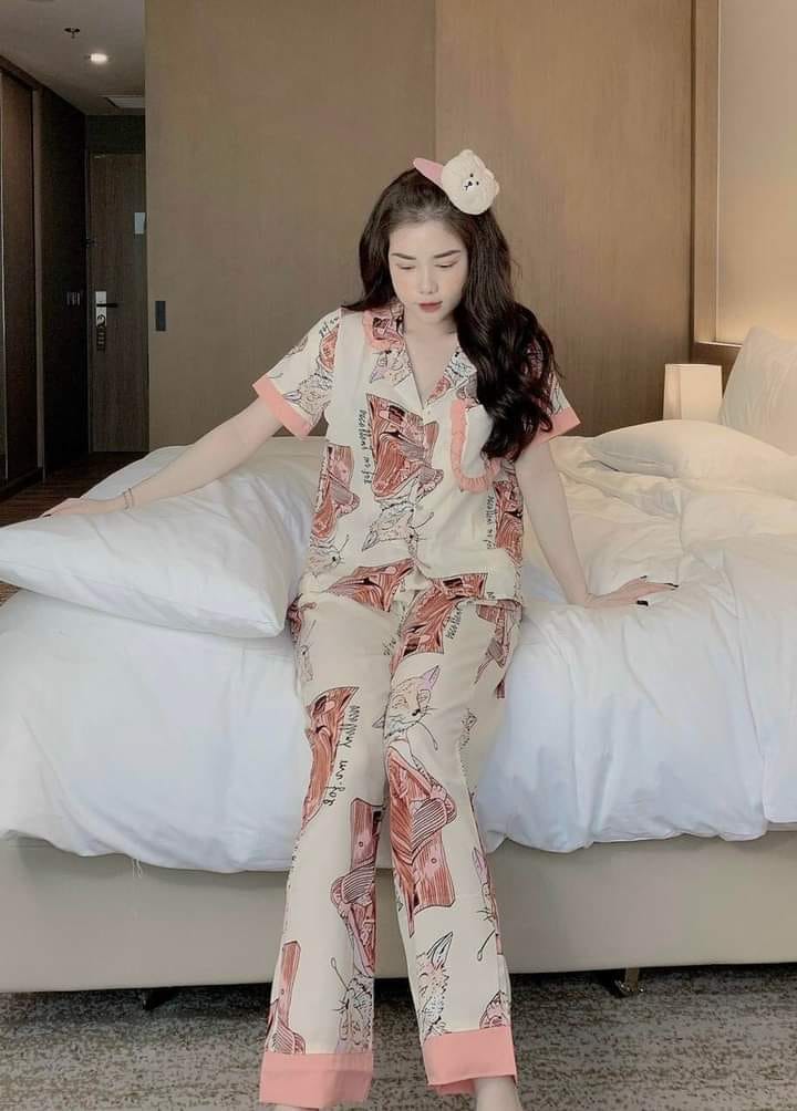 Bộ pijama nữ thu đông tay ngắn quần dài lụa mango