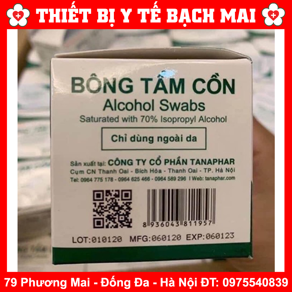 Bông Tẩm Cồn TANAPHAR - Gạc Tẩm Cồn Alcohol Swabs [Hộp 100 Miếng]
