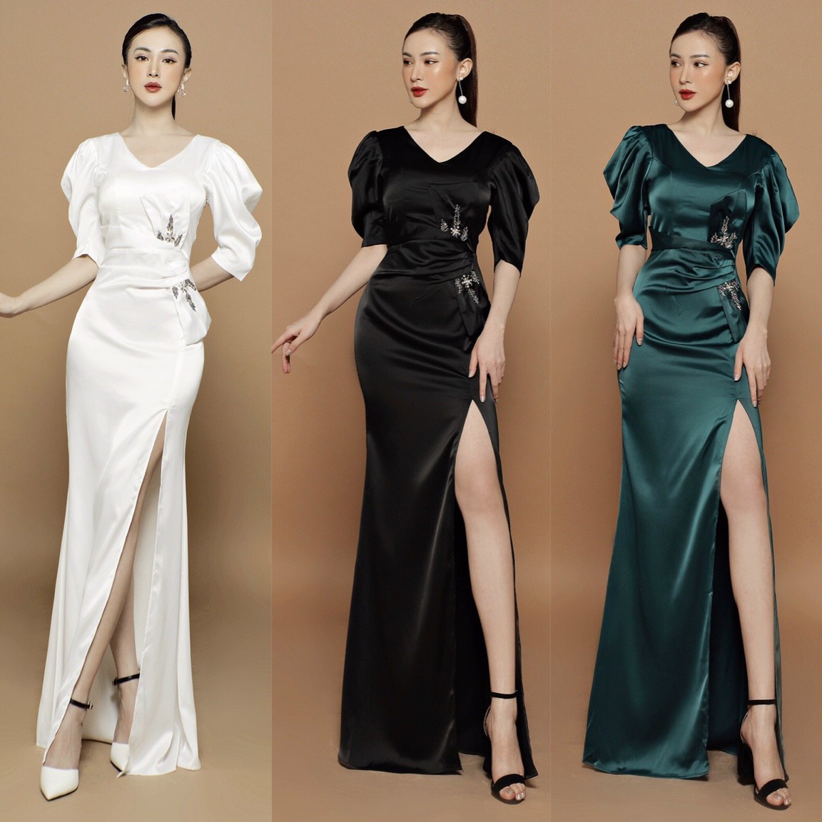 Đầm Dạ Hội Tay Phồng Đính Pha Lê - YB210325