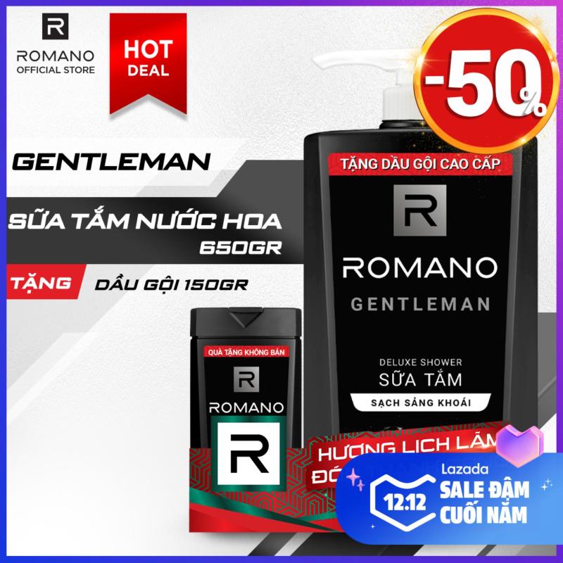 Sữa tắm Romano Gentleman lịch lãm nam tính sạch sảng khoái 650gr- Tặng dầu gội Romano Gentleman 150g
