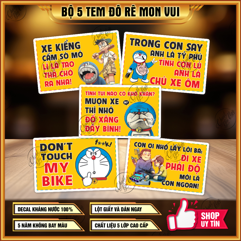 5 miếng dán cảnh báo vui Doraemon Mượn xe nhớ đổ xăng