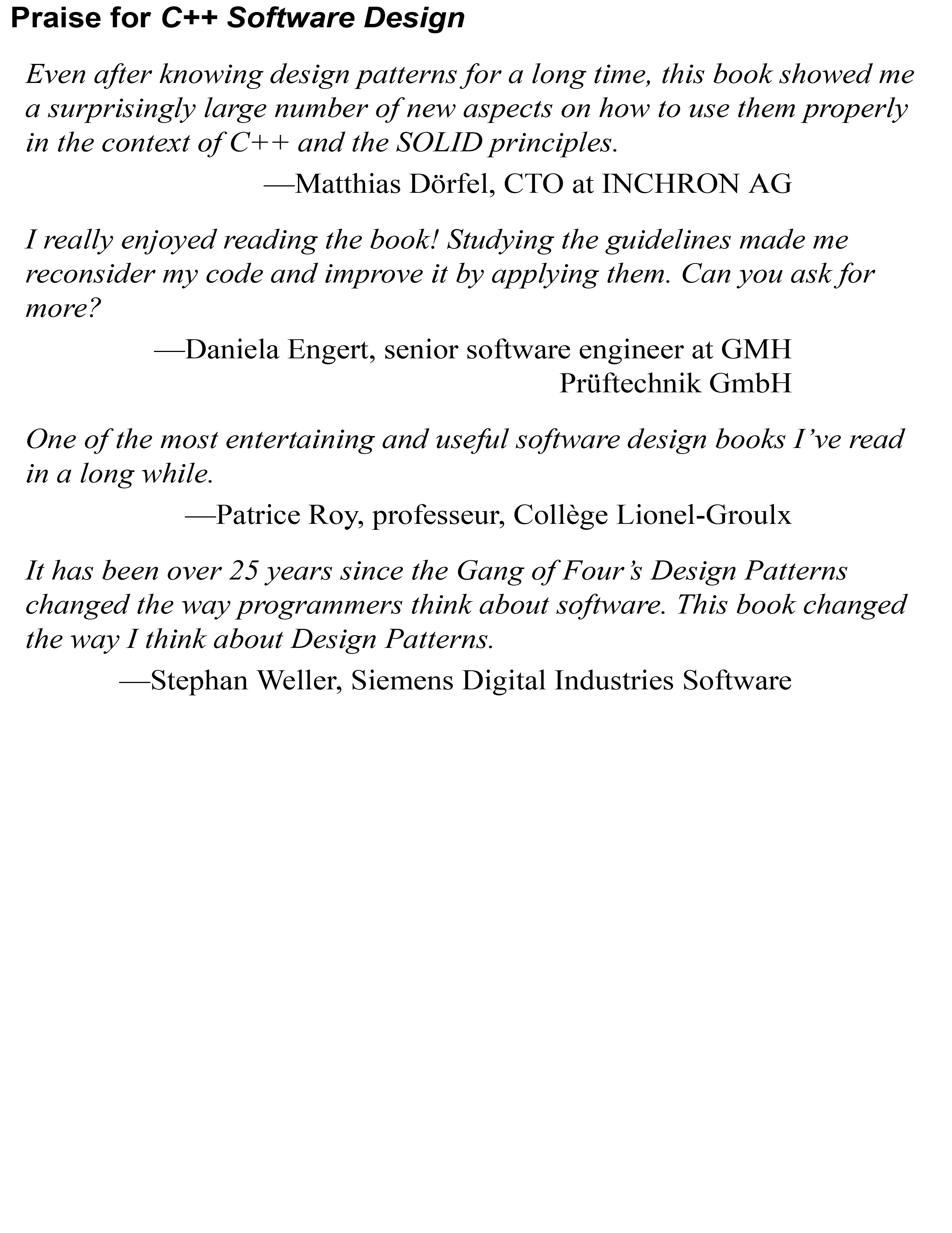 C++ Software Design Design Principles and Patterns for High-Quality Software
