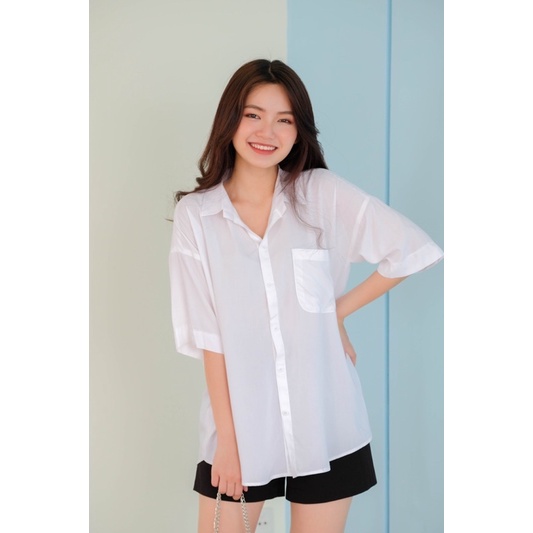 Áo sơmi tay ngắn kate lụa Ellyclothing