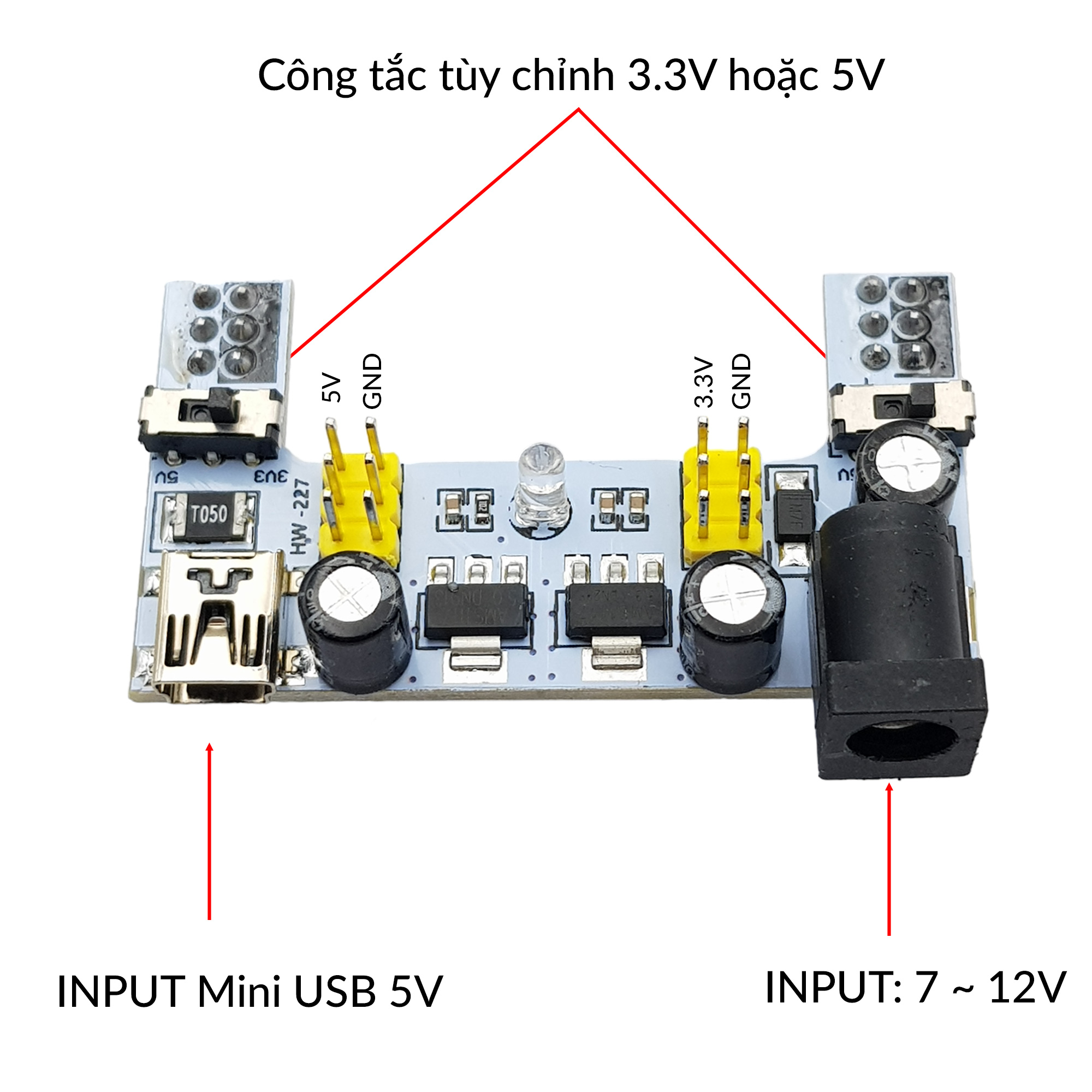 Mạch nguồn cho Testboard Breadboard MB-102 830 ngõ ra 3.3V / 5V