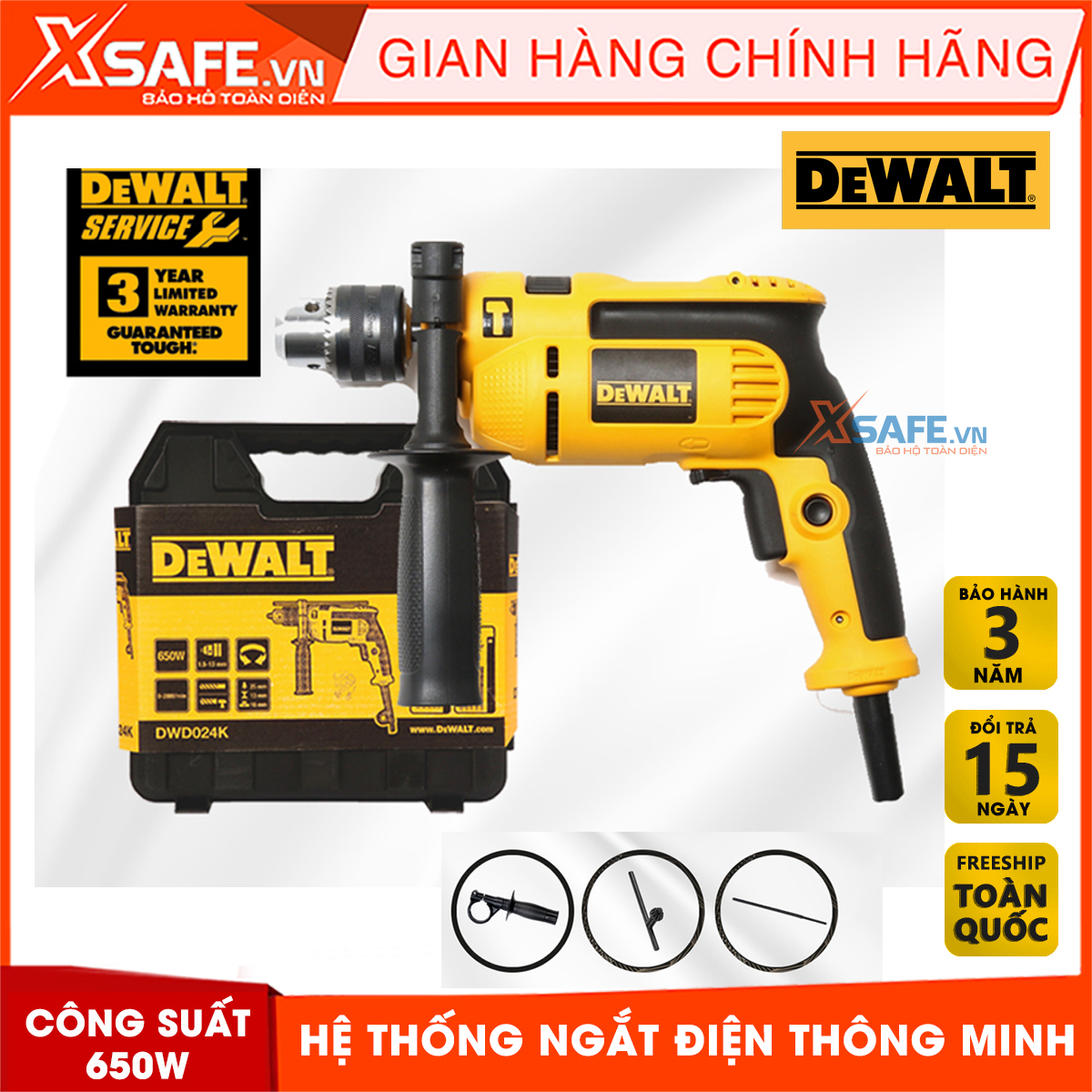 Machine drill force DeWalt dwd024k-b1 genuine warranty 3 years bundled 10 burs and suitcase. Hand drill power 650W, no-load speed 2800, automatically disconnected with reversing function-product genuine xsafe