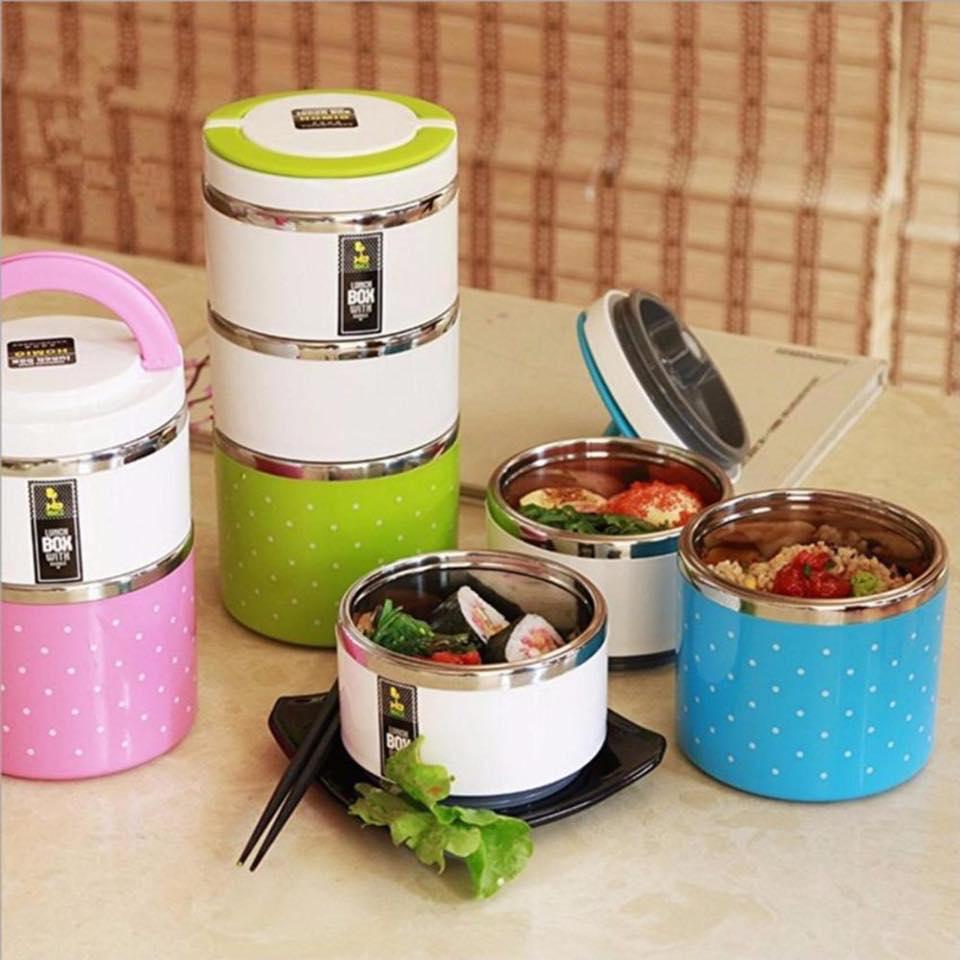 Cặp lồng cơm 3 tầng chấm bi