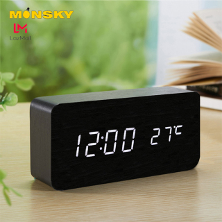 Đồng hồ giả gỗ MONSKY CATTEA hình chữ nhật hiện đại đo thời gian, nhiệt độ phòng. thumbnail