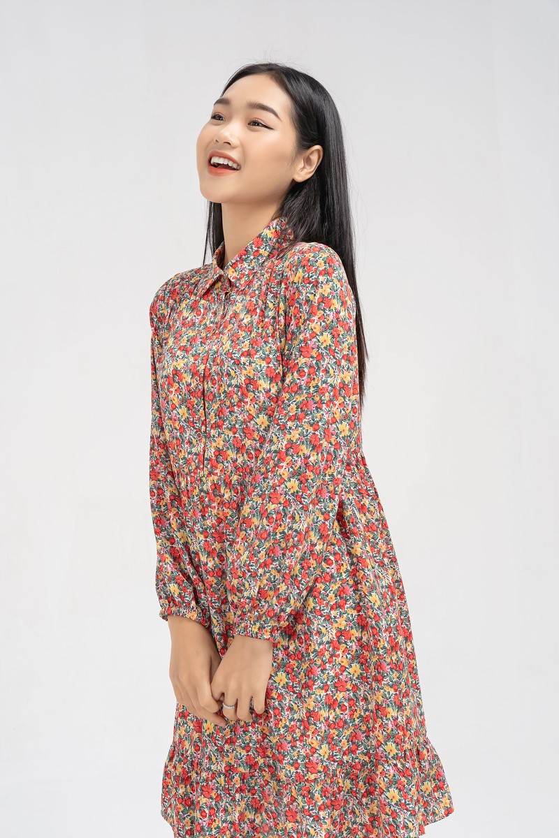 Đầm cổ đức bổ trụ rút nhún