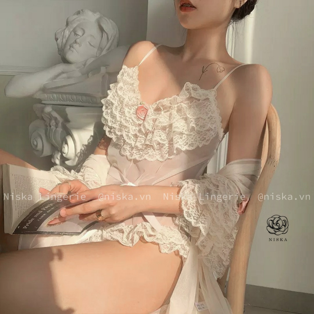 Set bodysuit và choàng ren - Mã D238
