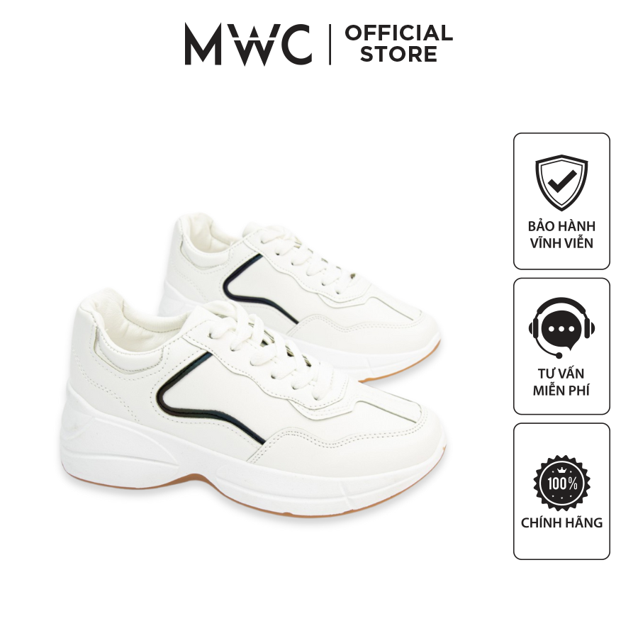 Giày Thể Thao Nữ MWC Đế Cao Da Phối Sọc Năng Động Cá Tính Màu Trắng Kem