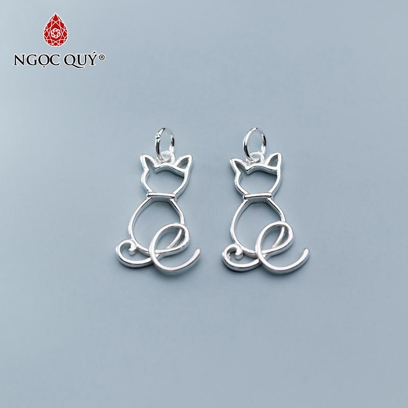 Charm bạc viền hình con mèo treo 20x13x2mm - Ngọc Quý Gemstones