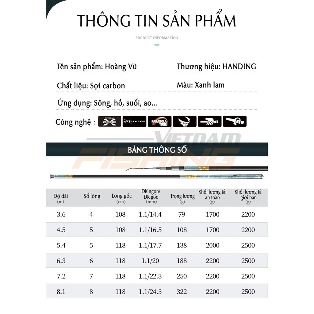 Cần câu tay 5h handing - fighting Hoàng Vũ