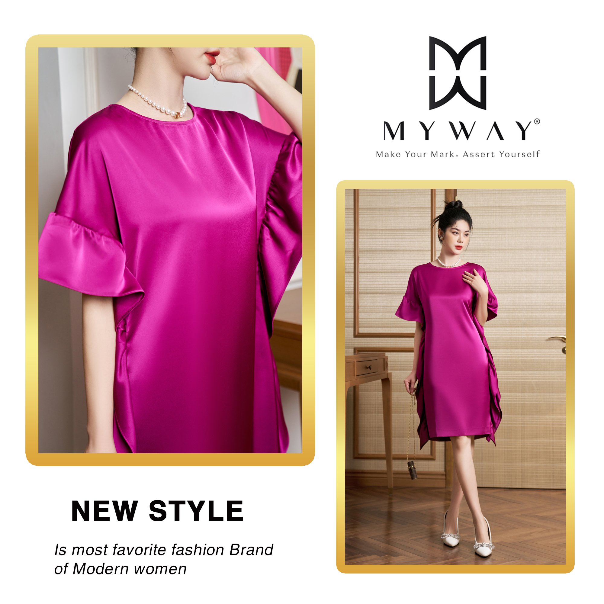 Đầm Suông Nữ MY WAY Chất Liệu Lụa Sang Trọng 1MD07113