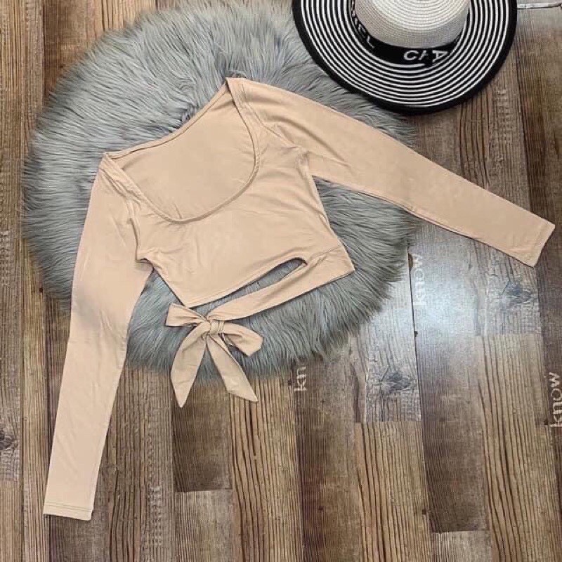 Aó croptop tay dài cột nơ eo, áo cột nơ eo