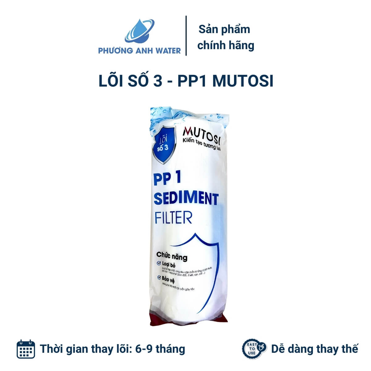Bộ lõi lọc thô 123, lõi CTO, lõi Cation chính hãng Mutosi, lọc cặn, rỉ sét, xử lý nước cứng, bảo vệ màng RO