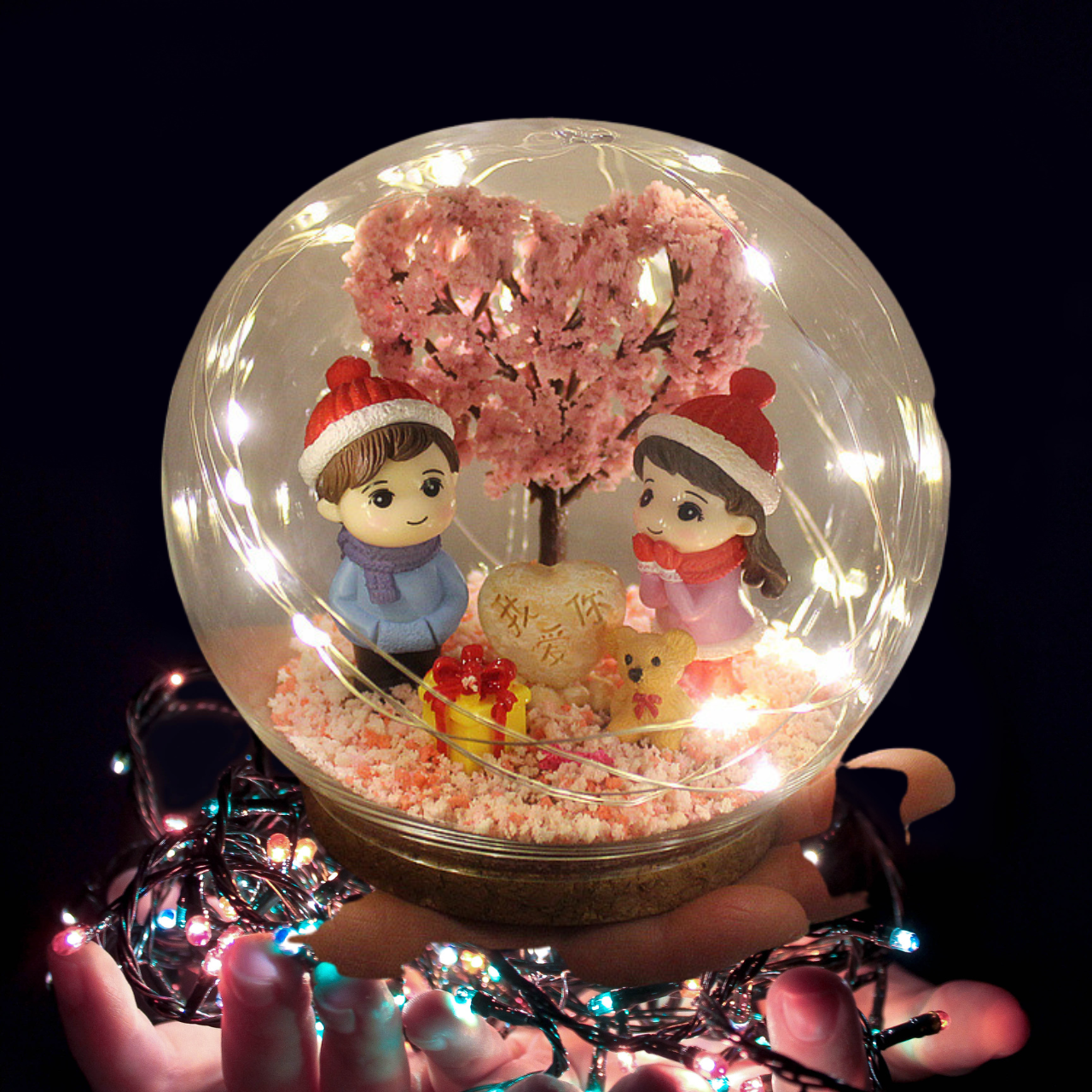 Món Quà Valentine Hamade (tự làm)  Quả Cầu Pha Lê Có Đèn - Trang Trí