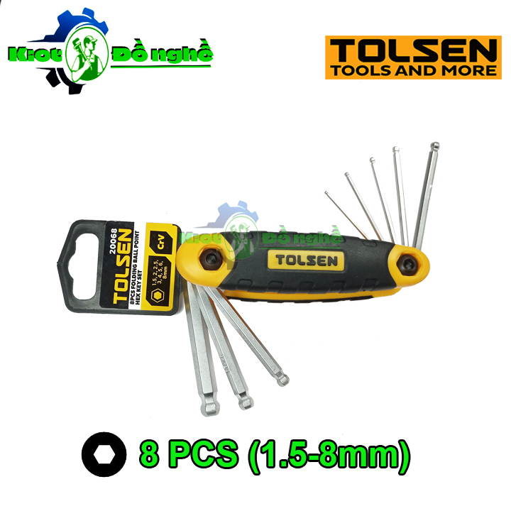 Bộ lục giác bi bỏ túi tolsen 20068-khóa lục giác bi 8 chi tiết - kiot đồ nghề