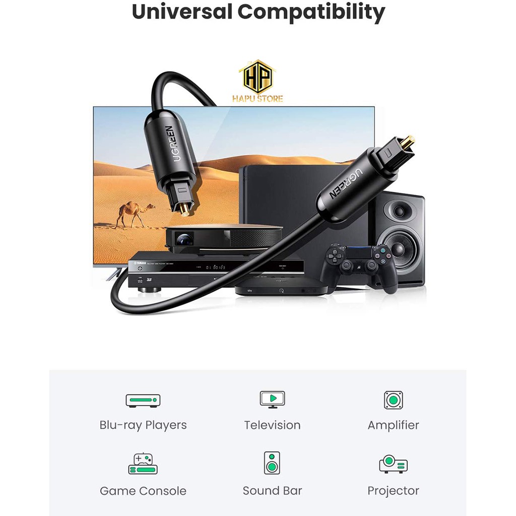 Cáp âm thanh chuẩn quang optical toslink  Ugreen AV122 - Hapustore