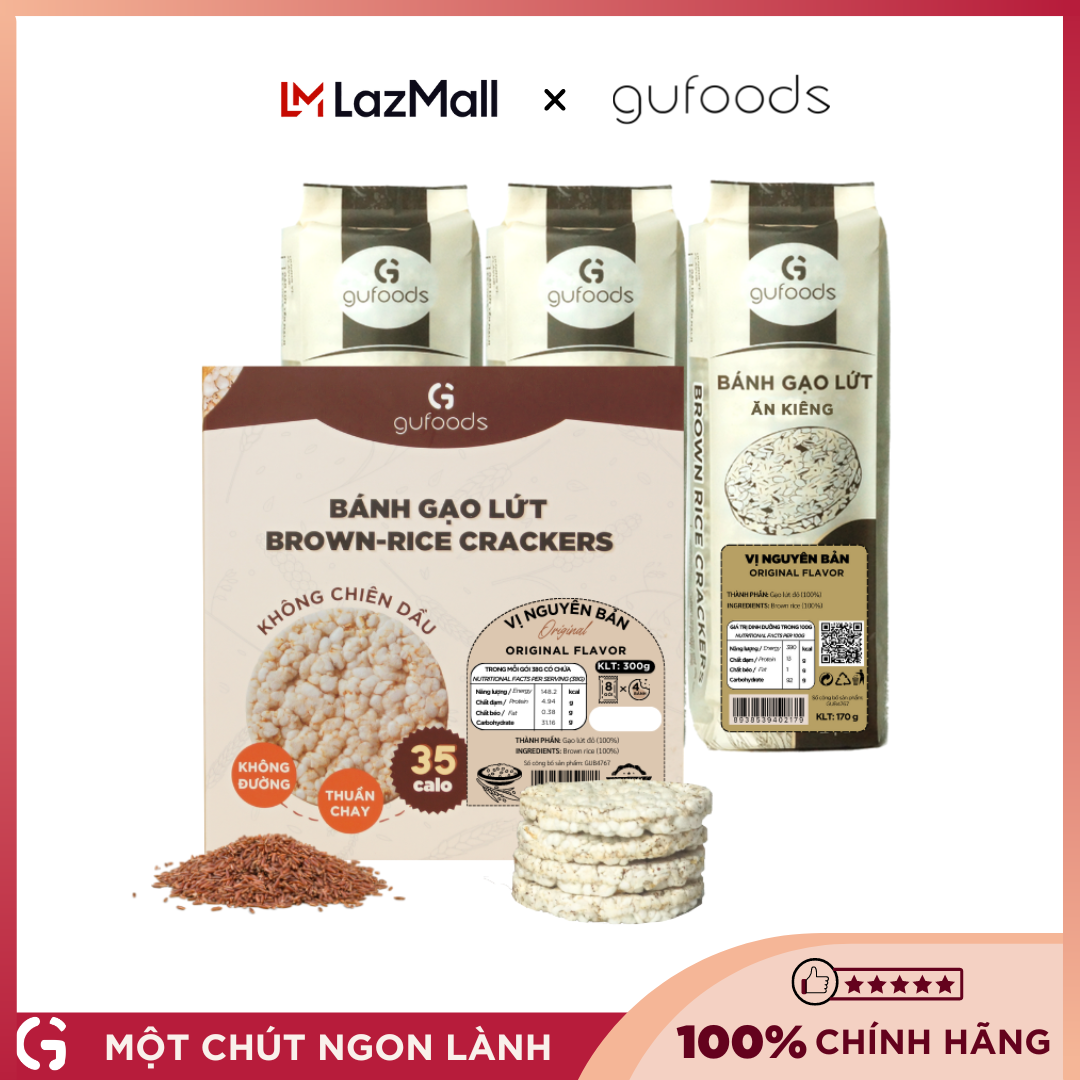 Bánh ăn kiêng, tập GYM gạo lứt vị Nguyên bản GUfoods - Không đường, Phù hợp Eat clean, Thực dưỡng