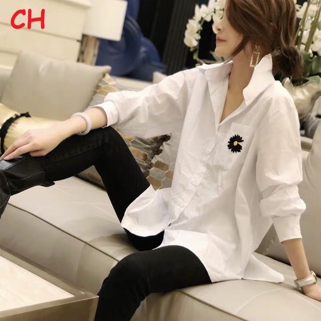 Áo sơ mi in hoa cúc đen COH0320