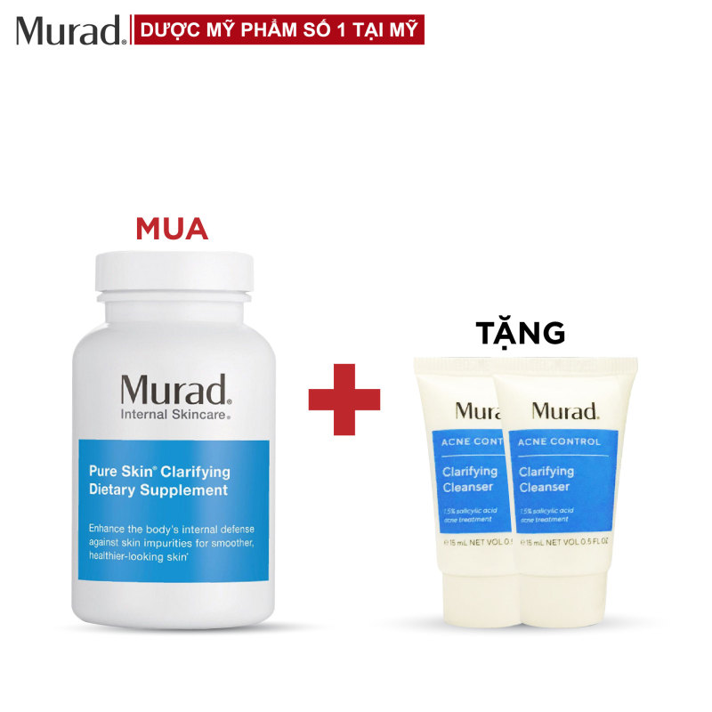 Viên uống mụn Murad Pure Skin Clarifying Dietary Supplement 120 viên Tặng 2 Clarifying Cleanser 15ml