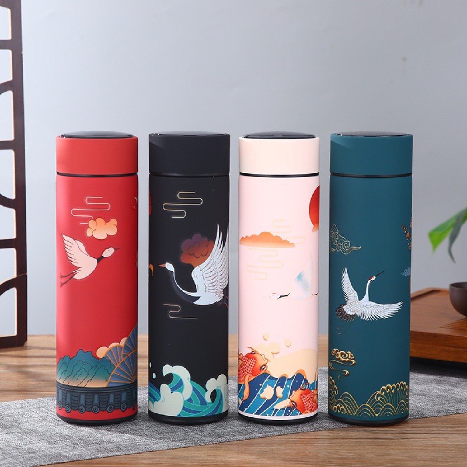 Bình giữ nhiệt hoa văn cổ trang có đèn led