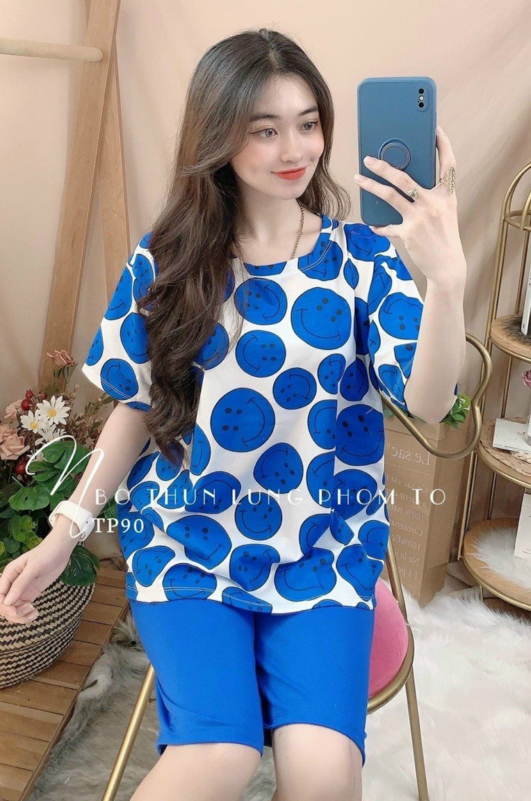 [CÓ SIZE LỚN] Set đồ lửng nữ thun cotton họa tiết mặt cười mới nhất