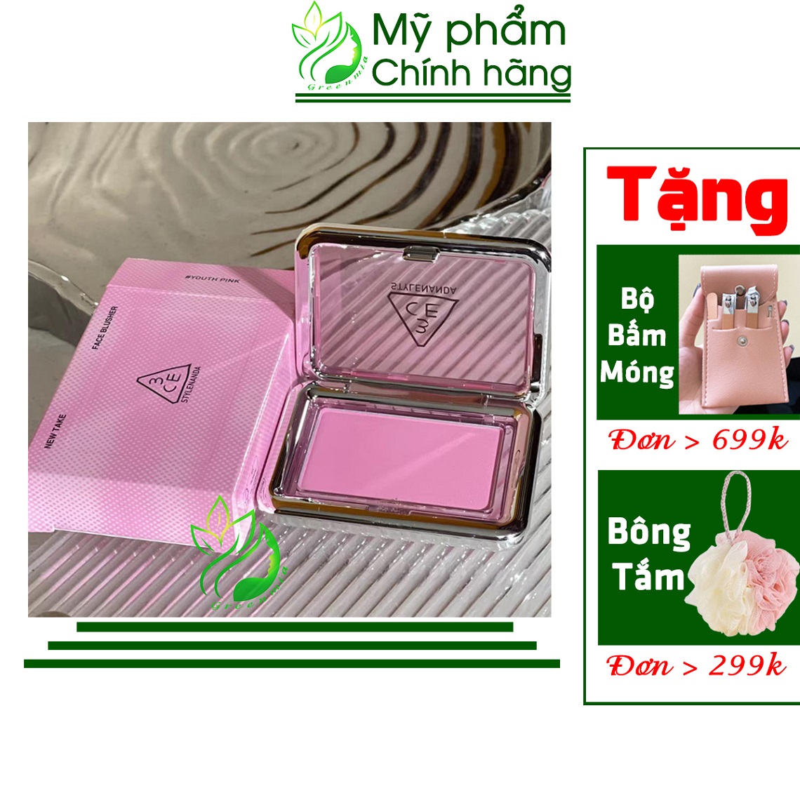 Phấn má hồng 3ce new take face blusher youth pink tông hồng phấn quyến rũ