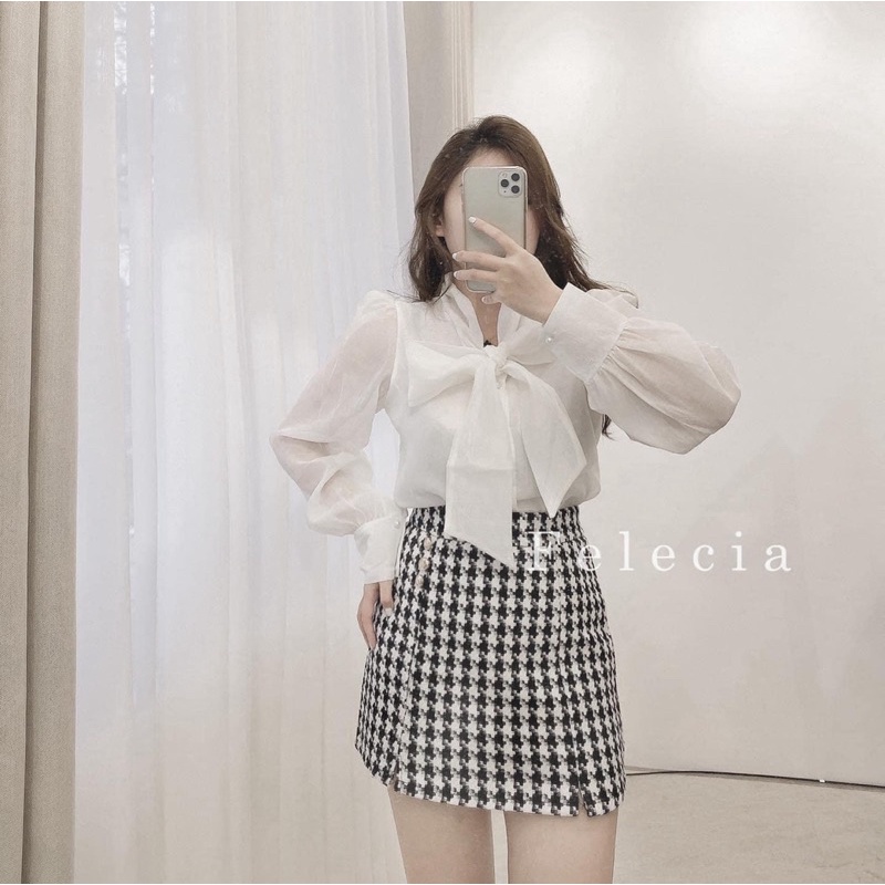 Áo sơmi tơ cổ nơ 3 màu, áo sơmi kiểu tiểu thư có ảnh thật kèm video