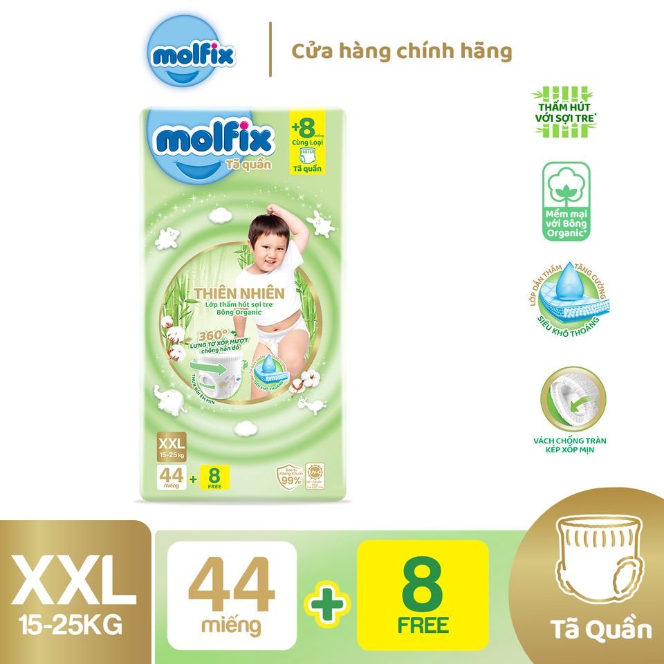 Tã quần molfix thiên nhiên xxl 56+8 miếng jumbo