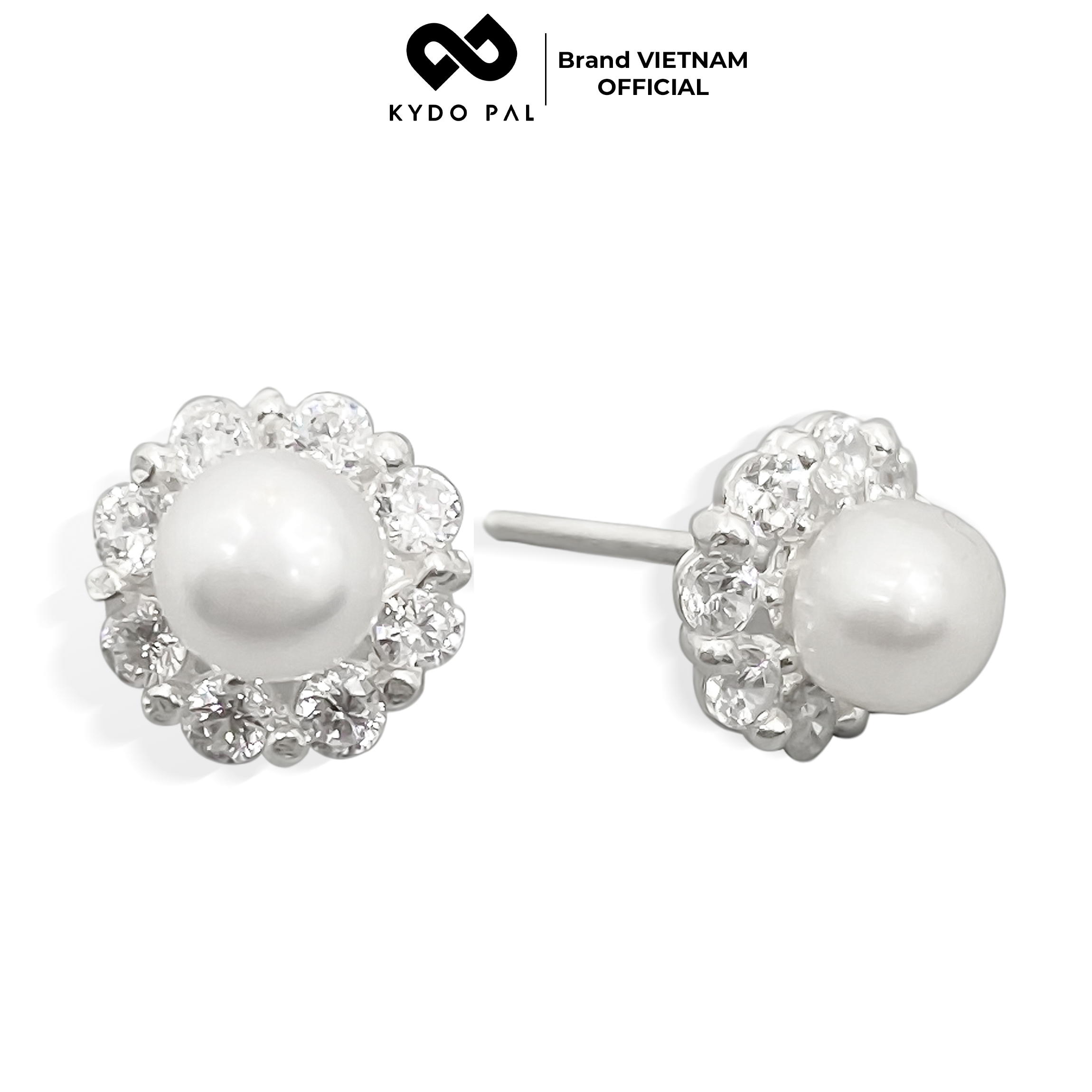 Khuyên tai bạc nữ kydopal nụ trai đính đá bạc ý 925 cao cấp 9k17
