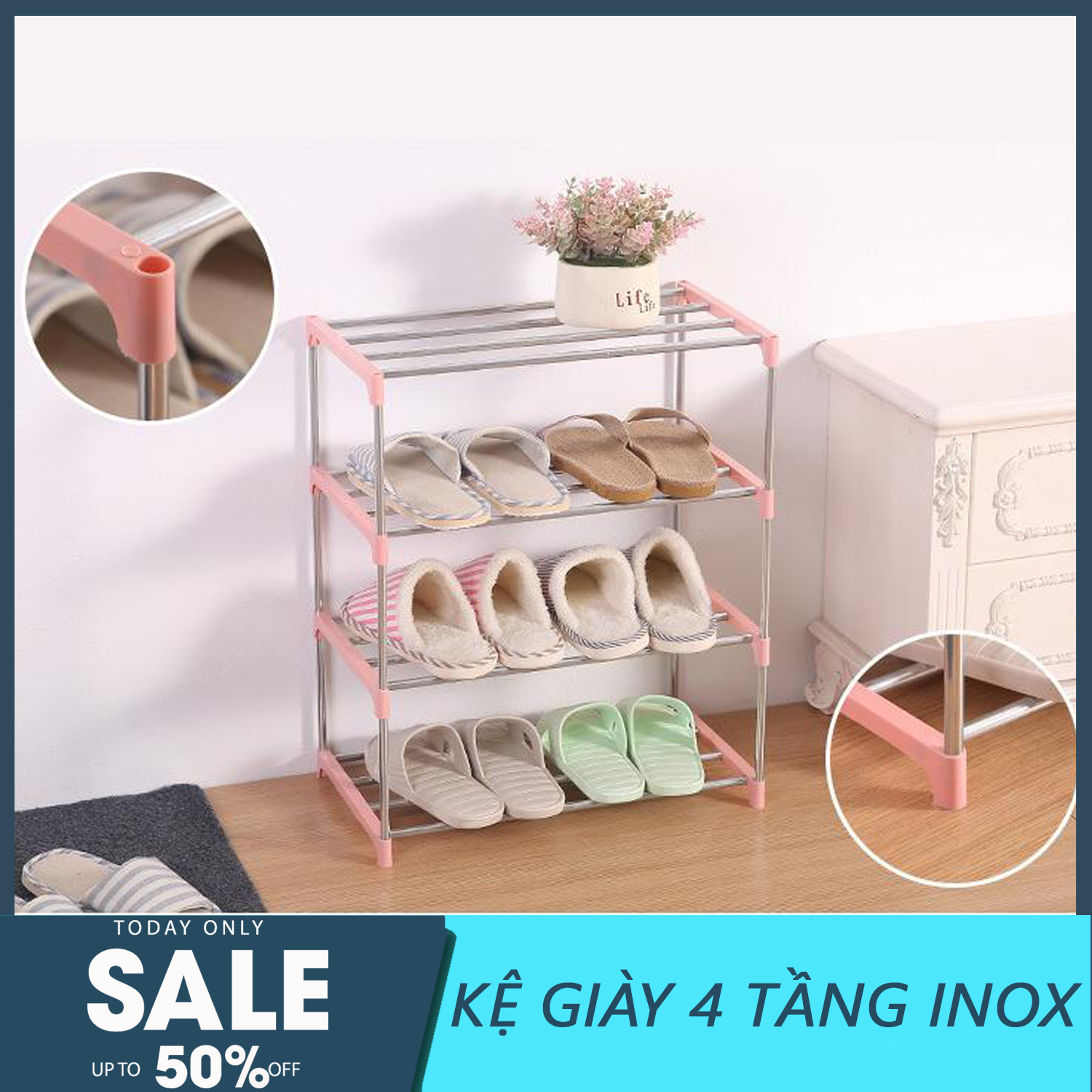 Kệ giày 4 tầng phiên bản 2018 (Mãu ngẫu nhiên) - Kệ Để Giày Dép 4 Tầng  Bằng Inox - Kệ giày dép 4 tầng khung inox, giá để giày inox 4 tầng,giầy dép,kệ để đồ,kệ sách