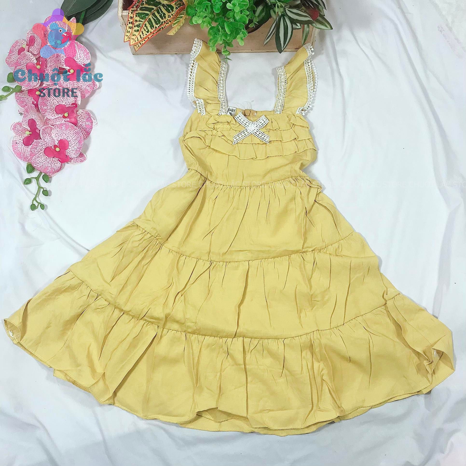 Váy Đầm Cho Bé Gái Kiểu Tay Con Dáng Xòe Size Đại Từ 18kg Đến 28kg Màu Hồng, Vàng