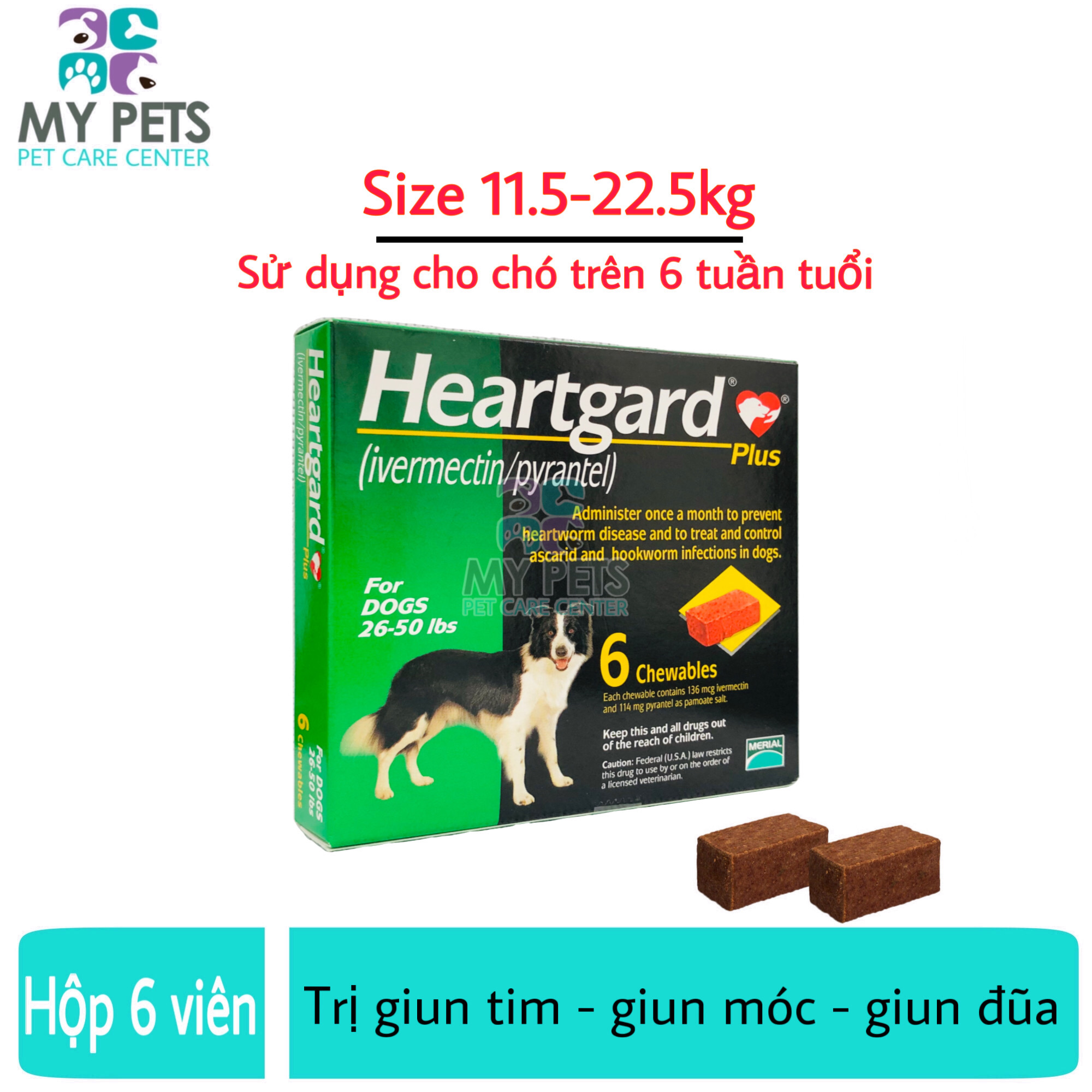 Heartgard plus viên nhai phòng và diệt giun tim giun đũa giun móc cho chó - size 11,5 - 22,5kg