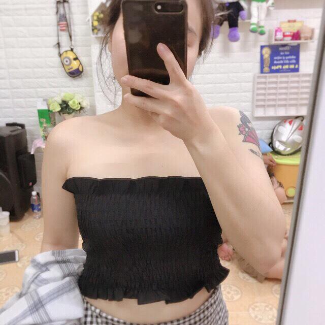Aó ống voan nhún dễ phối đồ CROPTOP