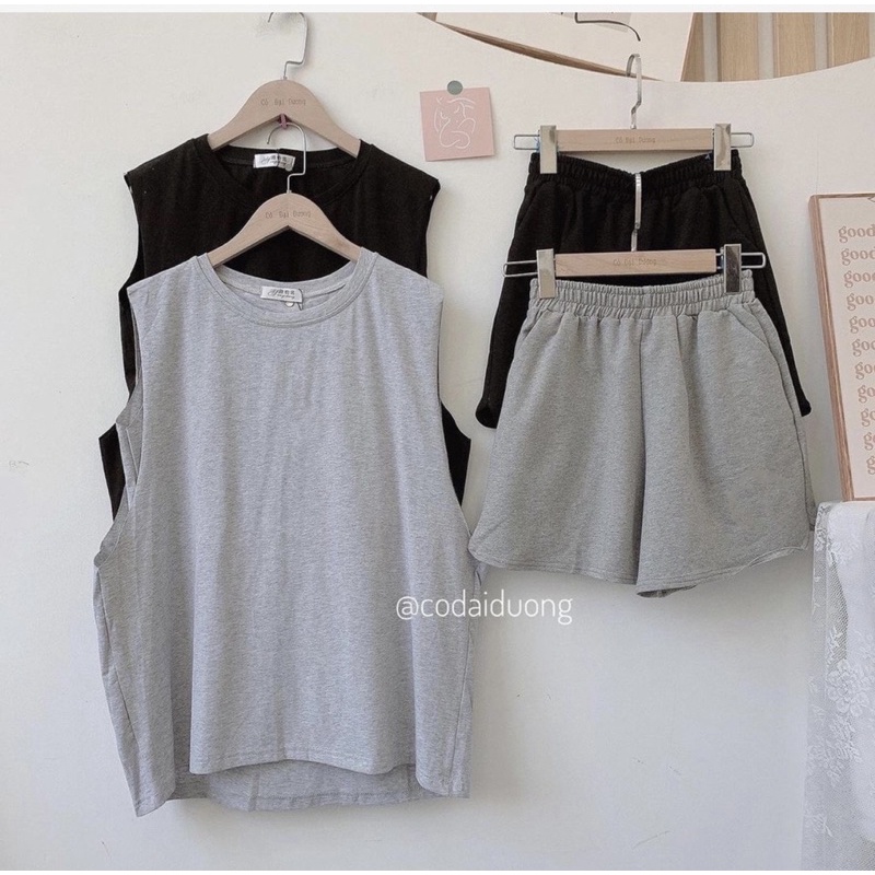 QUẦN SHORT ĐÙI + SET 2 MÓN ÁO TANKTOP ( KÈM ÁO BA LỖ)