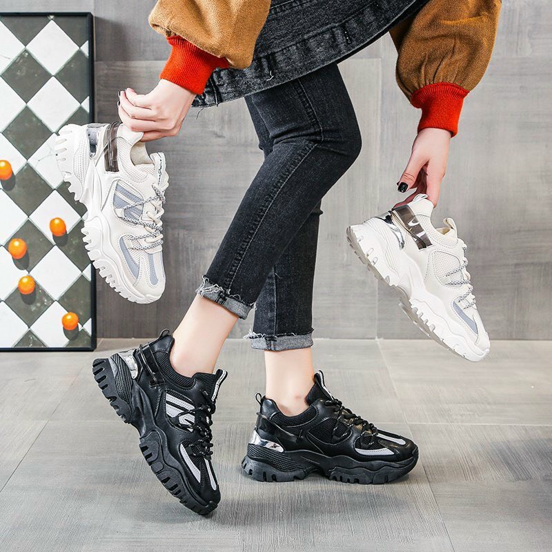 giày snaker nữ đế gai sườn phản sáng v2 (2 màu)
