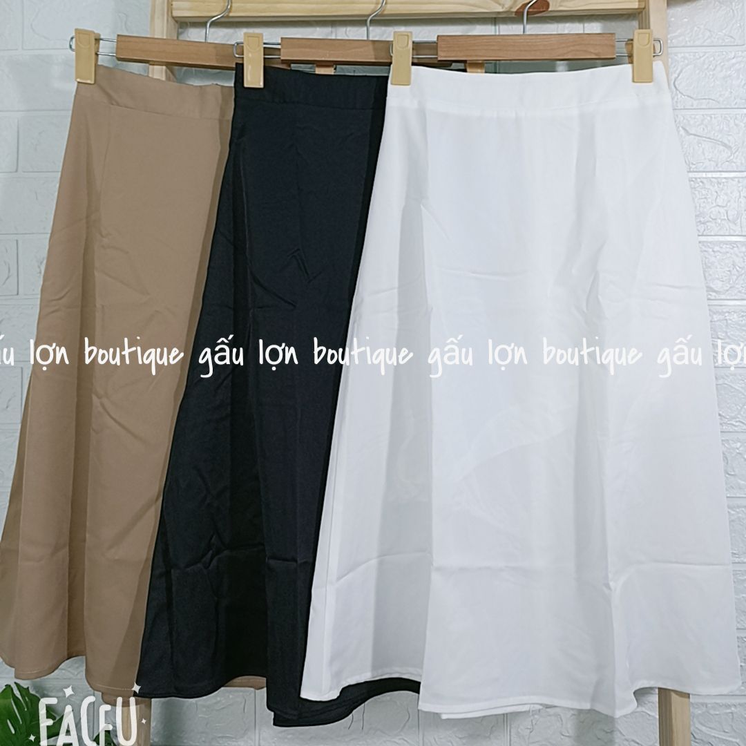 Chân váy midi vintage chất trượt 2 lớp