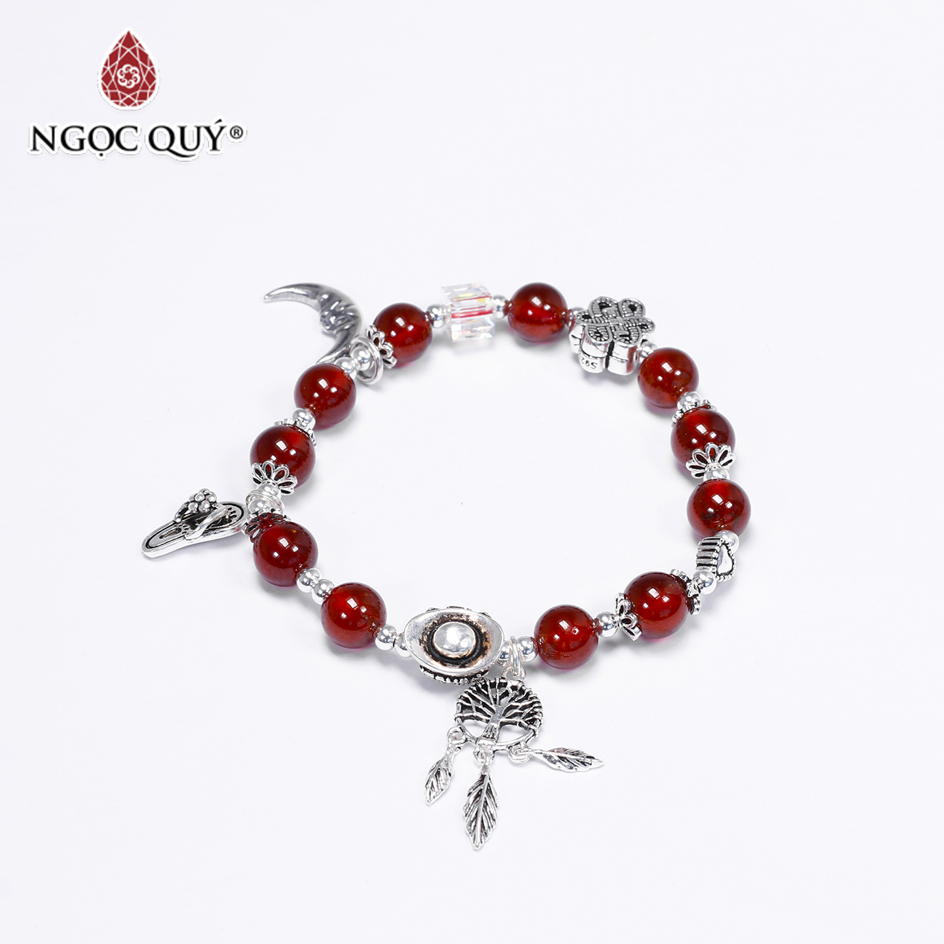[HCM]Vòng tay đá garnet ngọc hồng lựu AAA phối charm bạc 7mm mệnh hỏa thổ - Ngọc Quý Gemstones