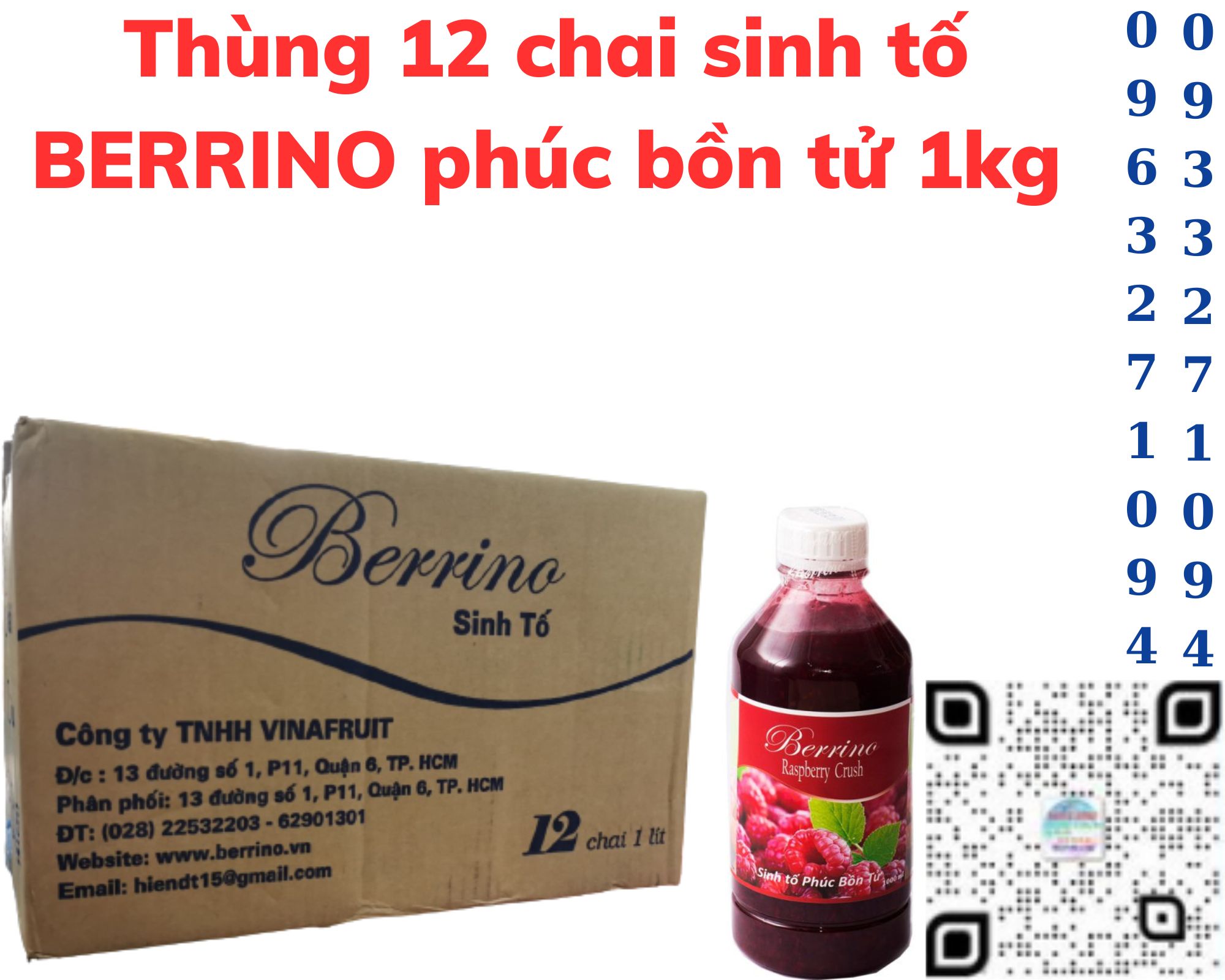 Thùng 12 chai sinh tố BERRINO phúc bồn tử 1kg Combo 3 chai sinh tố BERRINO