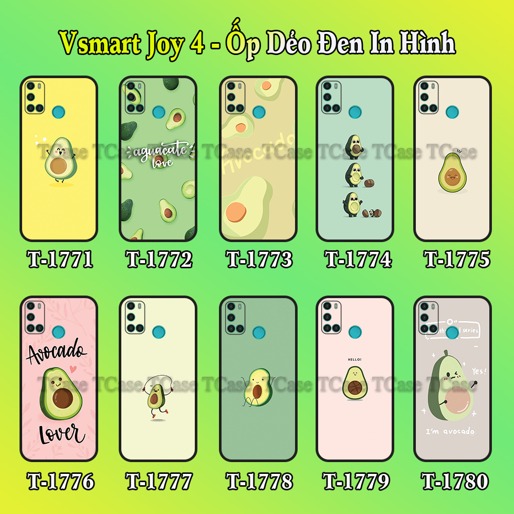 Ốp lưng Vsmart Joy 4 dẻo đen in hình Trái Bơ CUTE