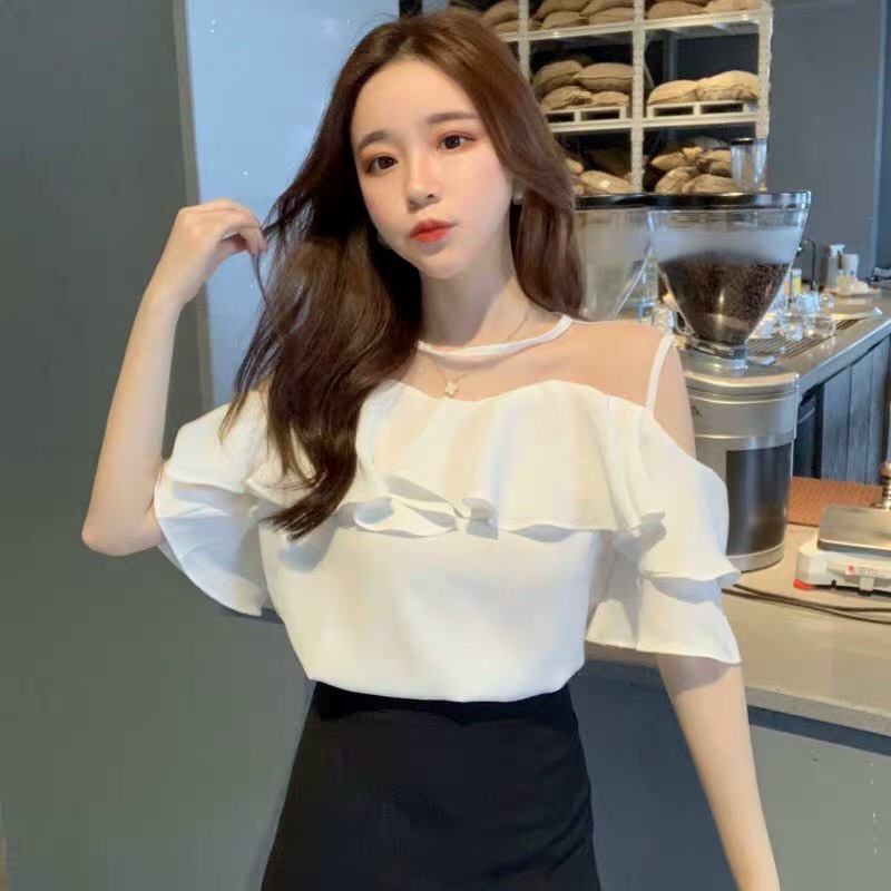 Áo voan bèo phối lưới đơn giản TTSA1052