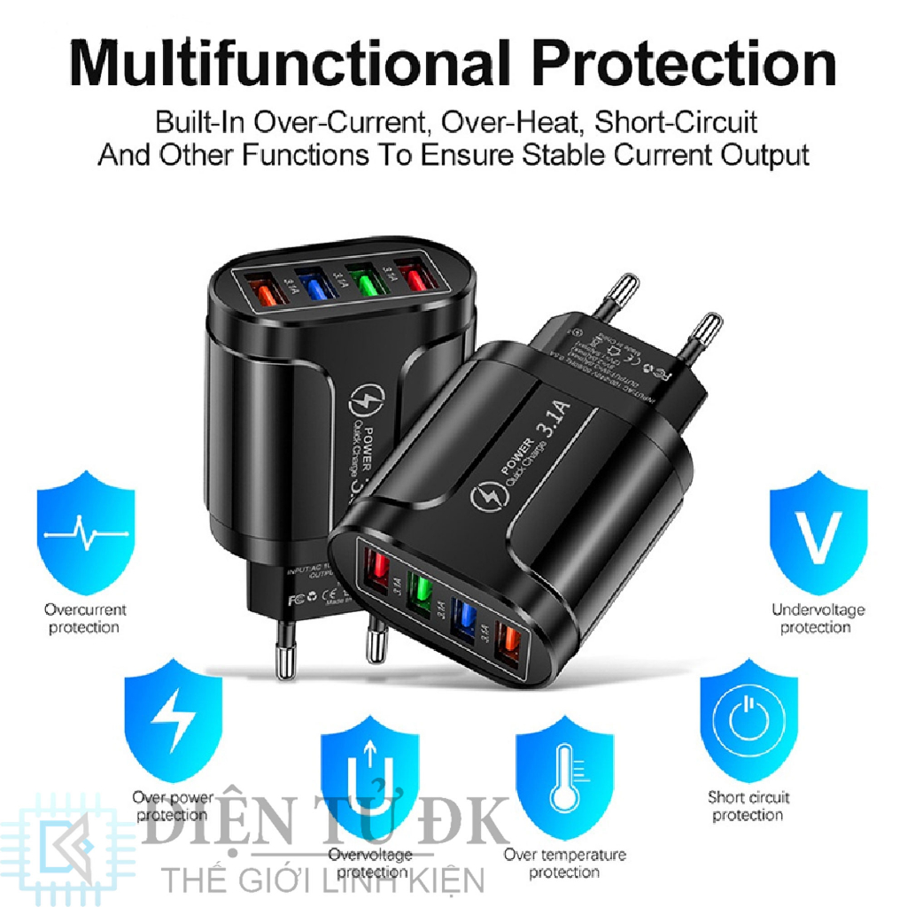 Cốc Sạc Nhanh 4 Cổng USB Tiện Dụng
