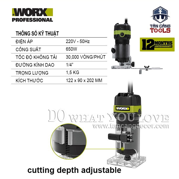 Máy Phay Worx WU619 Cốt 6.35 mm