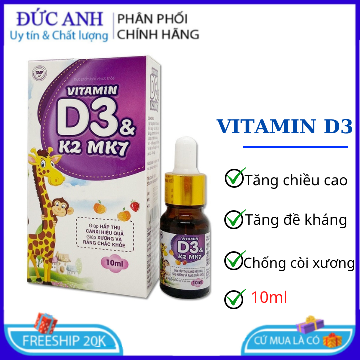 Vitamin D3 K2 MK7 giúp tăng chiều cao chống còi xương cho bé 10 ml
