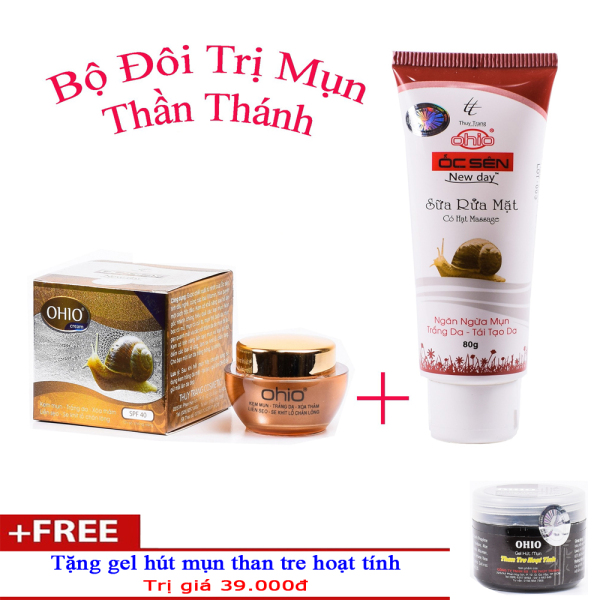 Combo mỹ phẩm cho da dầu mụn Làm trắng da liền sẹo OHIO Ốc Sên New Day -  (Kem + sữa rửa mặt) Tặng gel hút mụn giá rẻ