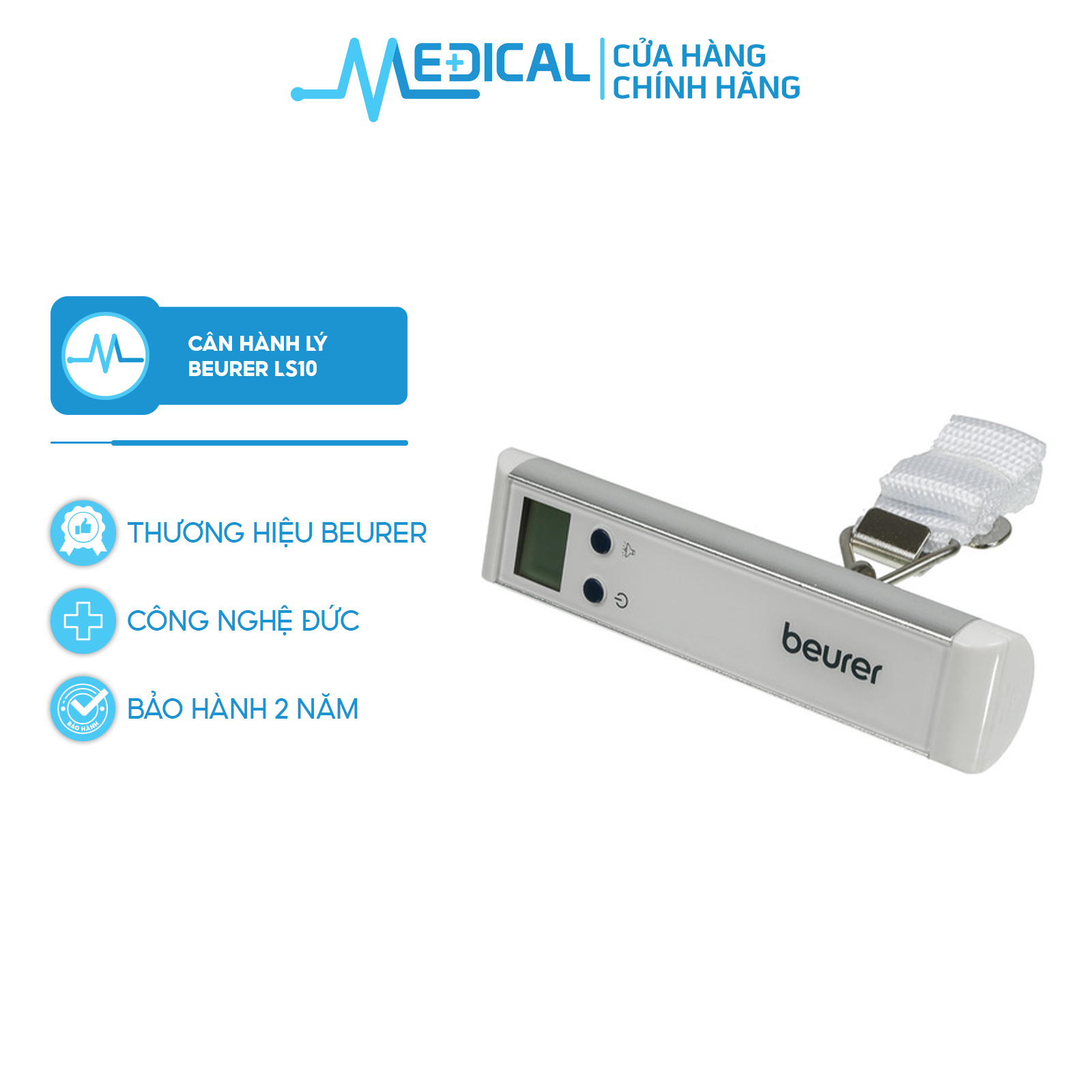 Cân hành lý điện tử cầm tay BEURER LS10 có đèn led tiện dụng